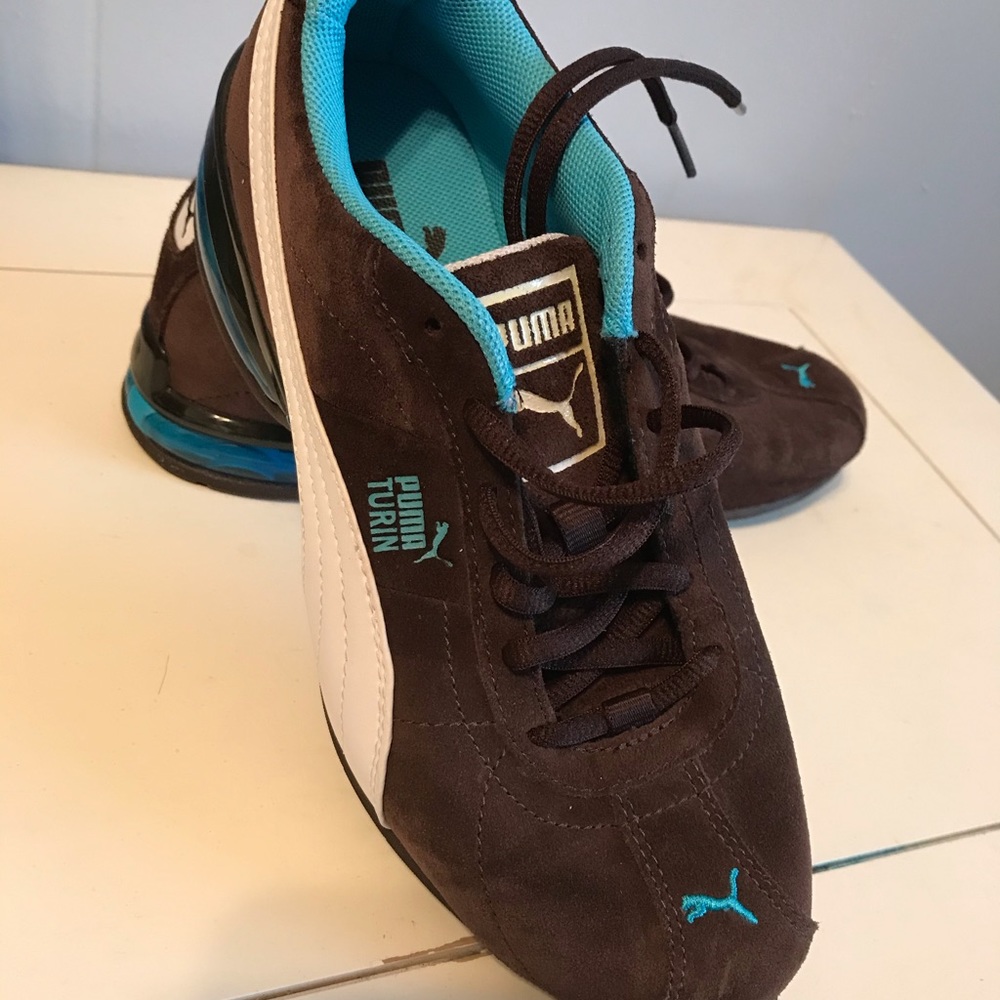 New Women’s Brown and Light Blue Suede Puma Shoes